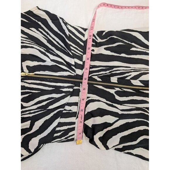 H&M Women Sz 2 Zebra Print short Satin Dress Black White Full Zip cap sleeve D7 - Picture 5 of 8
